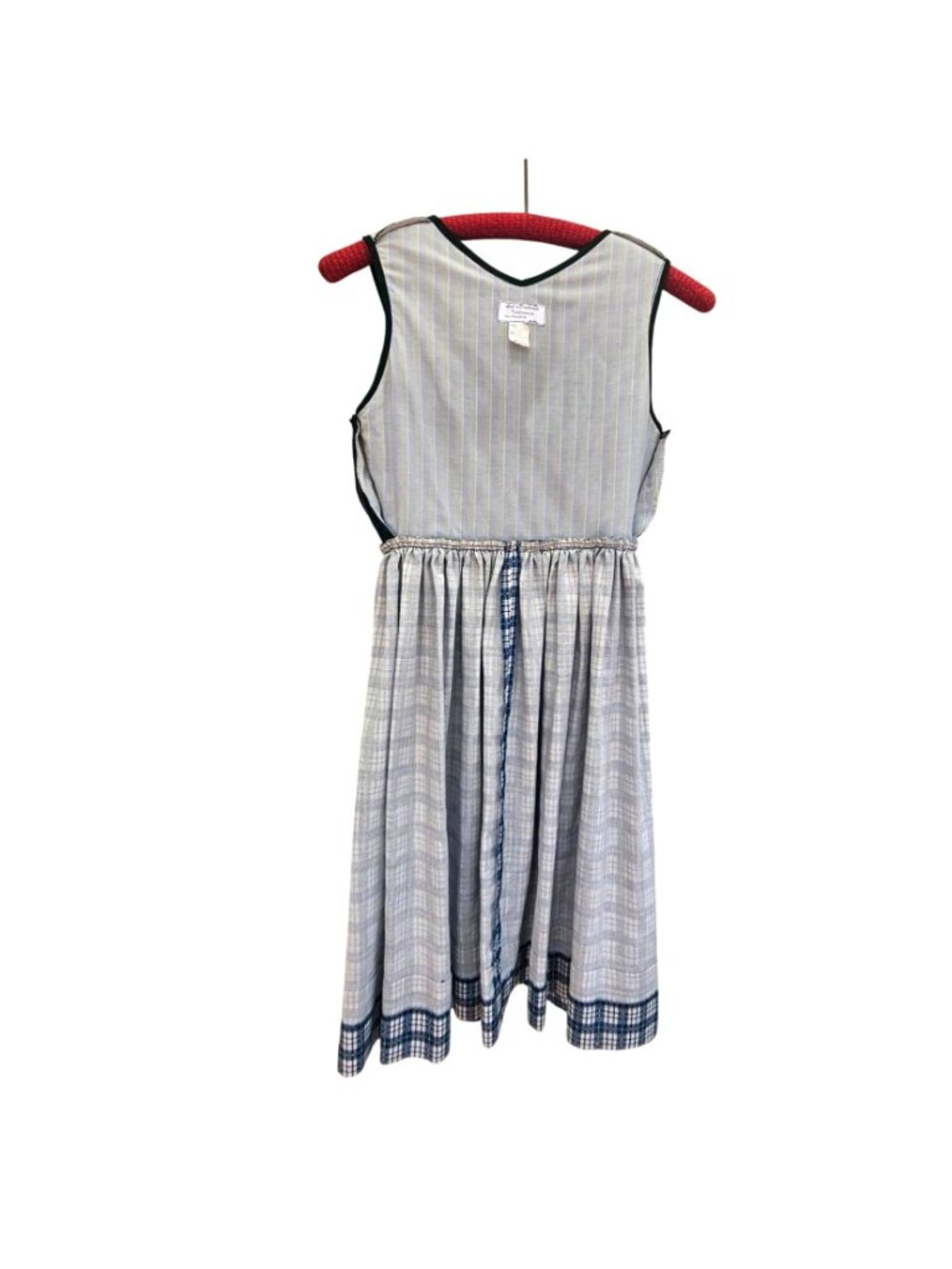 Vintage 80s 90s Handmade Dirndl Dress Blue and White Cotton Polyester XXS - Picture 11 of 16